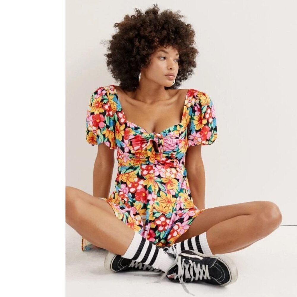 💕FOR LOVE & LEMONS💕 Mallory Mini Dress Multi-Color Vintage Floral Print XS NWT